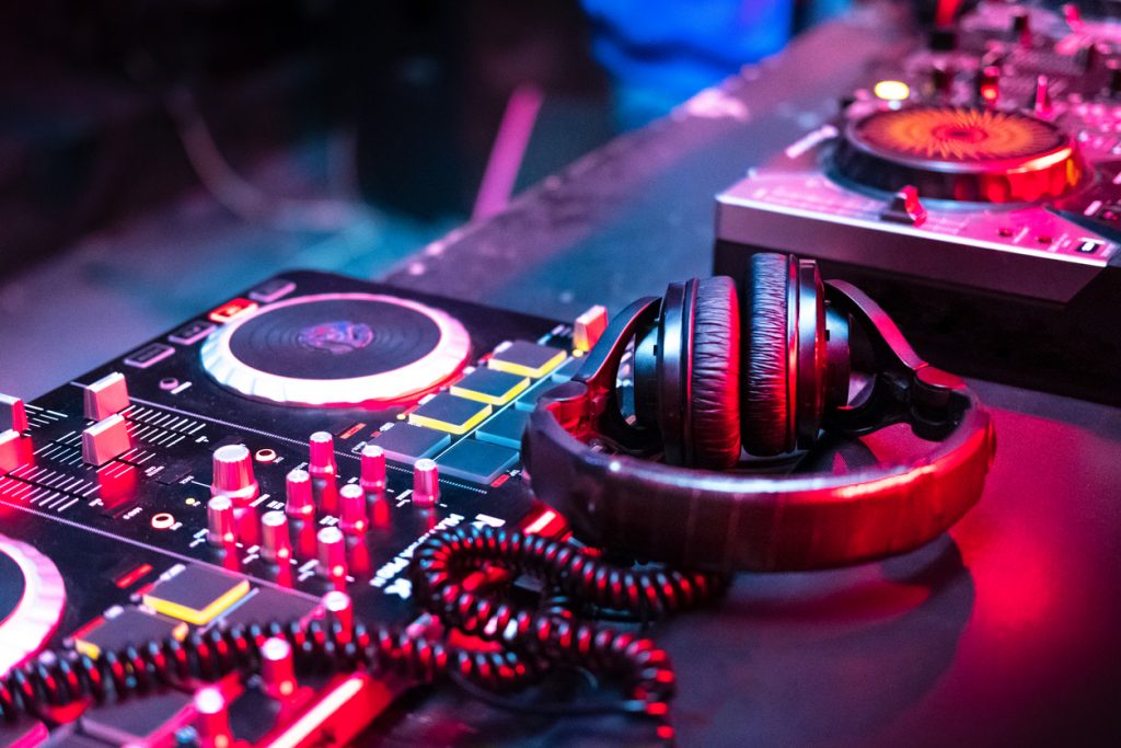 DJ booth in a nightclub